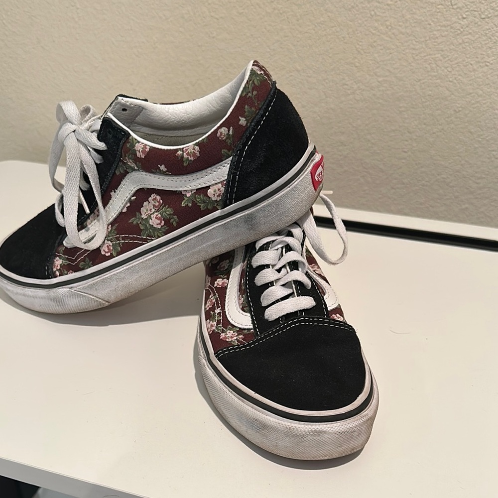 Vans Black and Floral Women's Sneakers